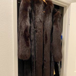 Full Length Black Mink Coat with Fox Trim